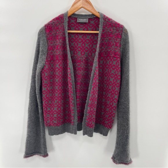 Wooden Ships Mohair Wool Blend Gray Pink Soft Open Cardigan Sweater Size M/L - Picture 1 of 7